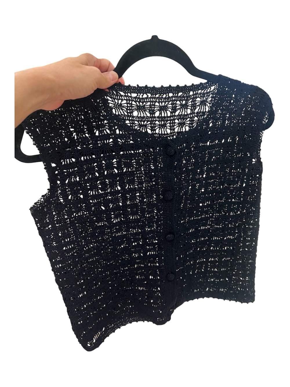 Beautiful Black Crocheted Button-Front Women's Vest